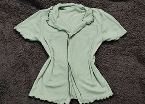 Mint Green Ruffle Trim Tee