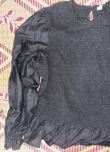 Chic Black Smocked Puff Sleeve Top