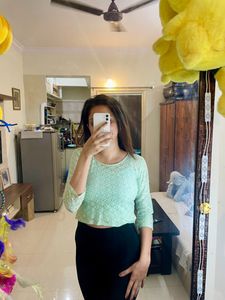 Sea Green Net Crop Top with Inner