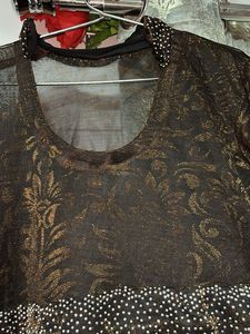 Elegant Embellished Black &amp; Gold Gown