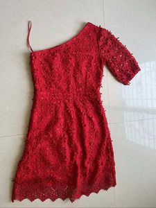 Red Lace One-Shoulder Dress