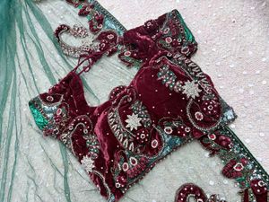 stunning net saree with velvet blouse