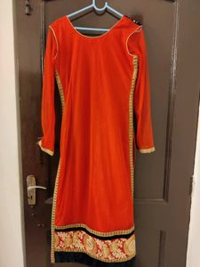 Elegant Orange &amp; Black Embroidered Salwar Kameez