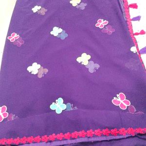 dark Purple Butterfly Saree unstitched blouse