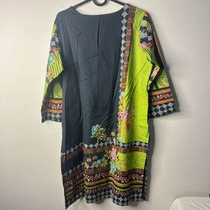 Dark Blue Floral Embroidered Kurta with dupatta