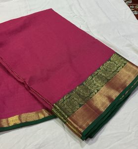 Vibrant Pink Saree with Gold Border