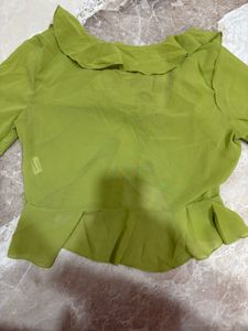 savana Lime Green Sheer Ruffle Tie-Front Top