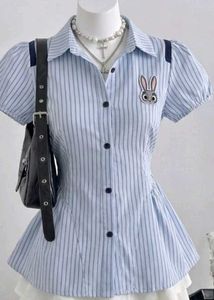 Blue bunny Striped Button-Up Mini Dress