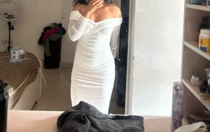 Sparkly White Ruched Long Sleeve Dress