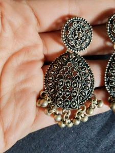 Oxidized Silver Jhumka Earrings