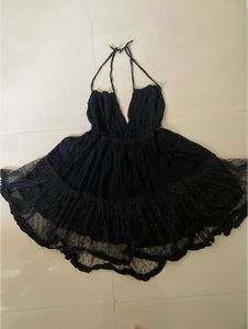 Black Halter Neck Ruffled backless Dress