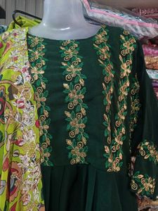 Elegant Green Embroidered one pc with dupatta xxl