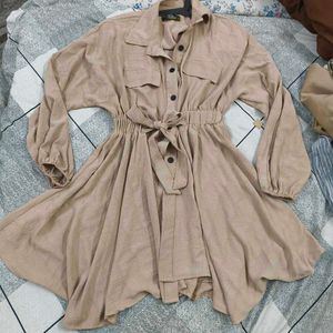 Chic Beige tie up Shirt Dress