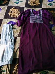 Elegant Purple Kurta with White Salwar