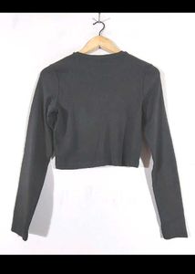 Black Long Sleeve Cropped Top with Mushroom Embroi