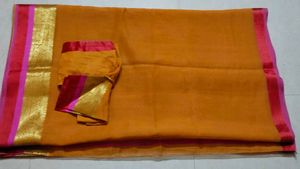 Orange Saree with Pink &amp; Gold Border