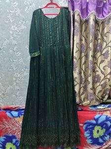 Green &amp; Gold Anarkali Dress
