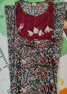 Off White And Maroon Printed Anarkali Kurta