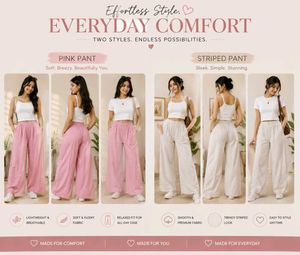 Comfortable Wide Leg Pants - Pink & Striped