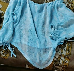 Blue Sheer Snake Print Top