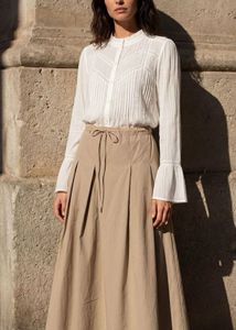 Beige Pleated Midi Skirt