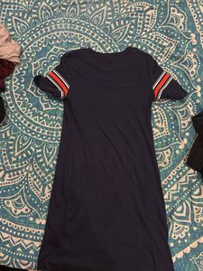 Navy Blue Striped Casual Dress