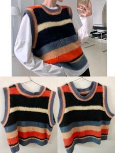 Runway  Striped Fuzzy Knit V