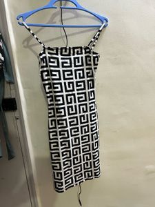Monochrome Geometric Print Mini Dress