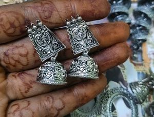 oxidised silver jhumka set 6 pairs 🦚