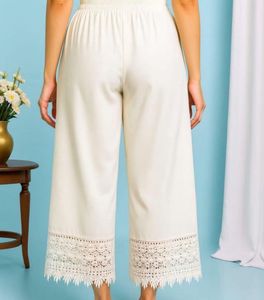 Elegant Cream Palazzo Pants with Lace Trim