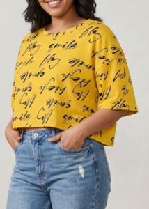Yellow Graphic Print Cropped Top