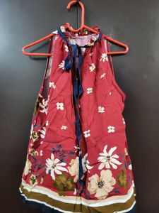 Chic Red Floral Halter Top