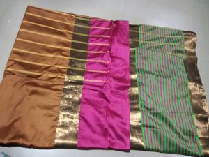 Green &amp; Pink Striped Silk Saree