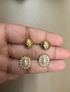 Gold Plated Stud Earrings Set of 2