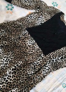 Leopard Print Kurta with Lace Sleeves