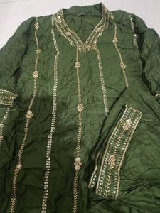 Embellished Green Kurta Set