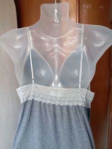 Cute Grey Nightgown with Lace Trim