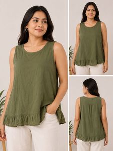 Women's Green Ruffled Tank Top
