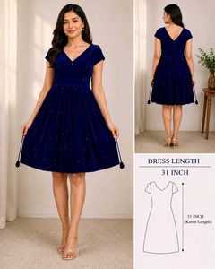 Elegant Blue Velvet Embellished Dress