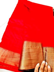 Red Saree with Blouse tailor stiched 40