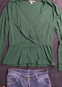 Elegant Green V-Neck Peplum Top