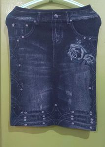 Blue Denim skirt with Rose Pockets