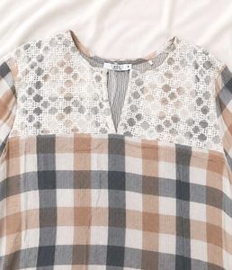⋆˚✿ Plaid lace cottagecore Tunic Top🪞🤍