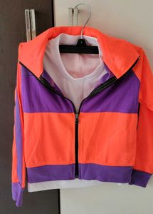 Bright Orange Joggers with Purple Stripes