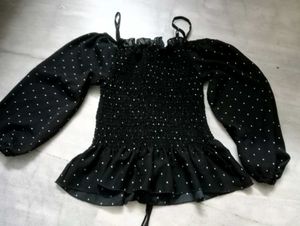 Black Polka Dot Smocked Corset Top