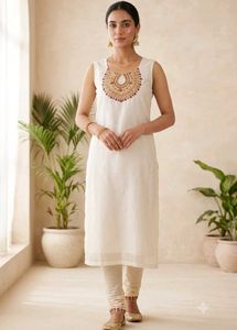 Embroidered white kurta