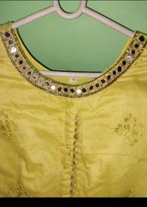 Ethnic Haldi Gown/ Cotton Silk With Free Dupatta