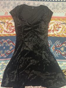Black Velvet Crushed Mini Dress
