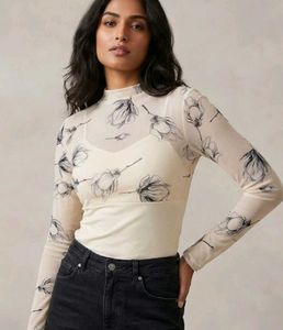 Sheer Floral Mock Neck Top