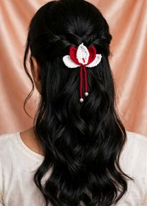 Red &amp; White Lotus Hair pin